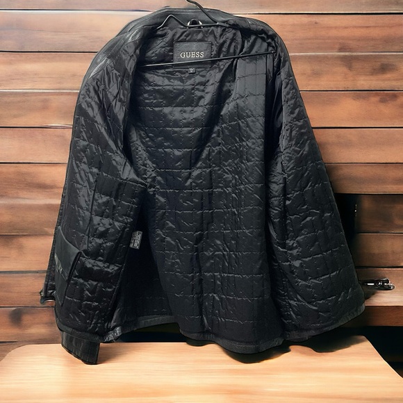 Guess Men’s Warm Quilt Lined Black Genuine Leather Zipper Jacket! - Picture 4 of 7